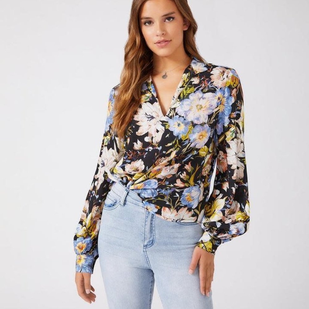 NWT $139 Multi Color Kona Top Mandarin Collar KAREN KANE P M 10 12